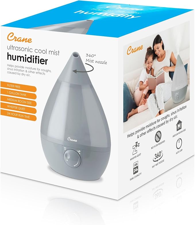 Crane Ultrasonic Teardrop Cool Mist Humidifier, Large 1 Gal Tank, Automatic - Image 8