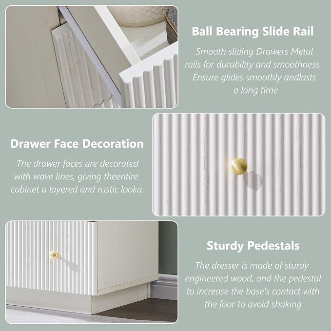 Fluted Dresser for Bedroom, Wood Tall Dresser Storage Organizer, Modern Bedroom - Image 6