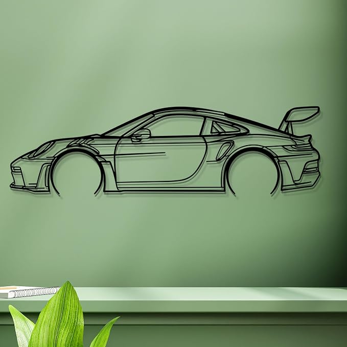 Dekory Car Wall Art – 911 GT3 RS Black Metal Sports Car Silhouette, Modern - Image 5