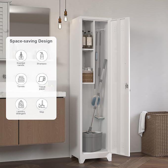 Metal Tall Broom Storage Cabinet, Slim Bathroom Cabinet, Metal Storage Cabinets - Image 4