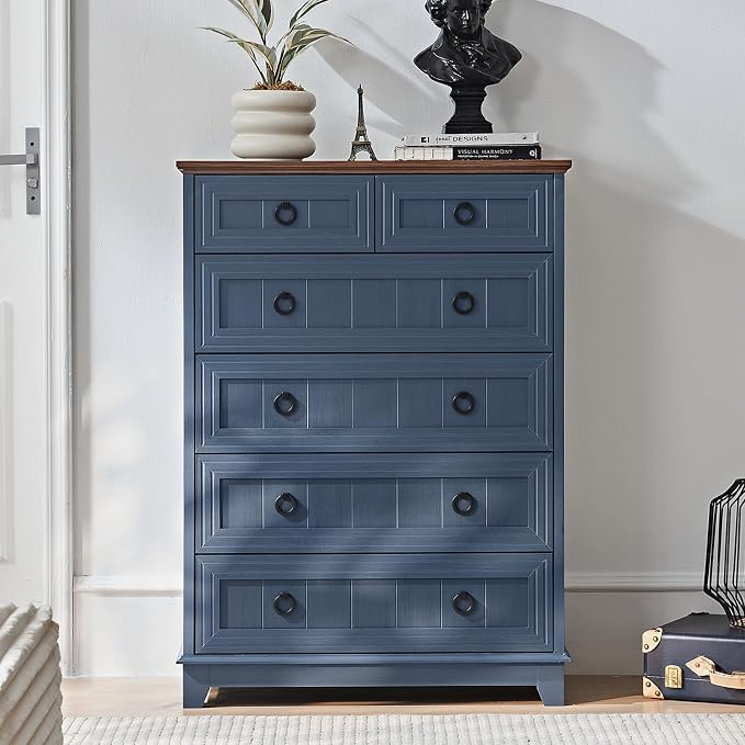 Farmhouse 6 Drawer Dresser for Bedroom Set of 2, Rustic Wood Dresser - Image 2
