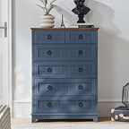 Farmhouse 6 Drawer Dresser for Bedroom Set of 2, Rustic Wood Dresser - Image 2