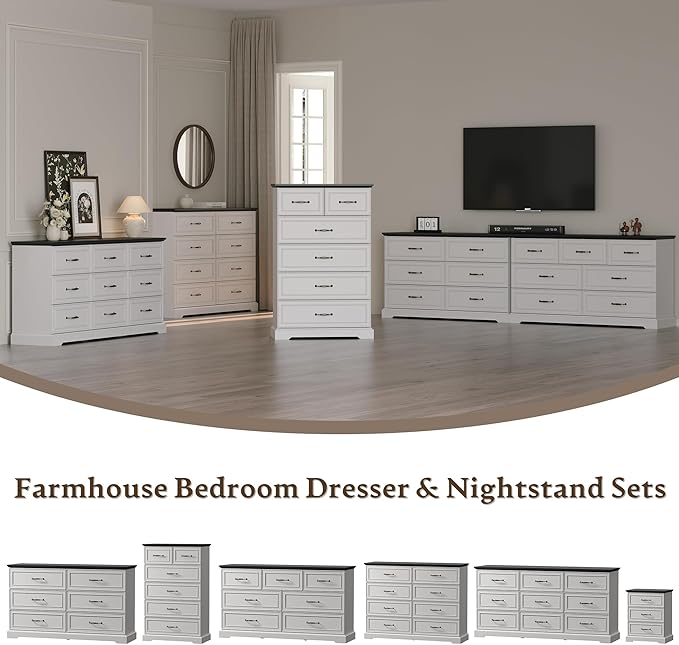 Farmhouse 9 Drawers Dresser for Bedroom, Rustic Wood Dresser TV Stand, Wooden - Image 7