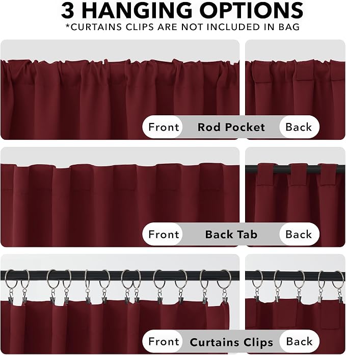 Deconovo Solid Rod Pocket and Back Tab Curtains Thermal Insulated Christmas - Image 2