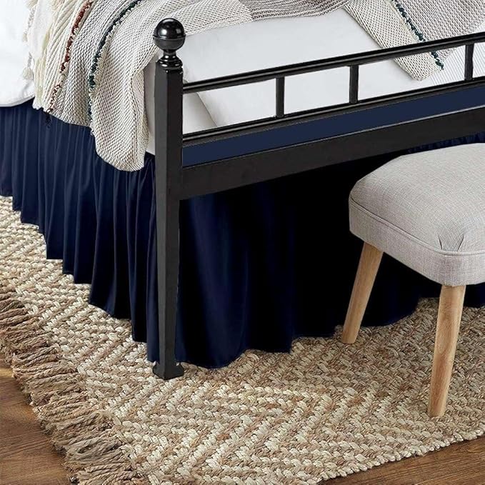 Navy Blue Solid Ruffled Bed Skirt Queen-XL-20 Inch Drop Split Corner, - Image 6