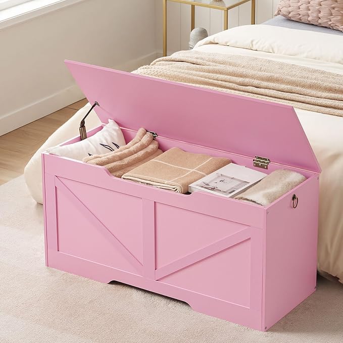 HOOBRO Storage Bench, 39.4" Retro Wooden Storage Chest - Image 2