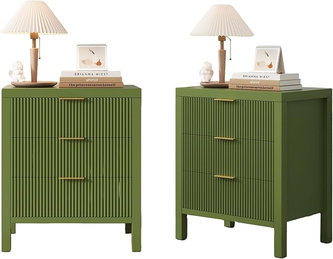End Table with Storage, Wooden Farmhouse Nightstands with 6 Drawers, Bedside by MJADUE