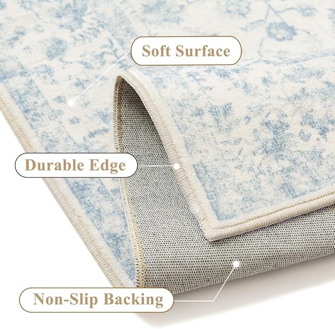 6x9 Blue Area Rug Non Slip Vintage Living Room Distressed Machine Washable - Image 3