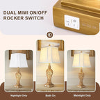 Vintage Table Lamps Set of 2, 28.5'' Tall Antique Gold Bedside Lamps - Image 3