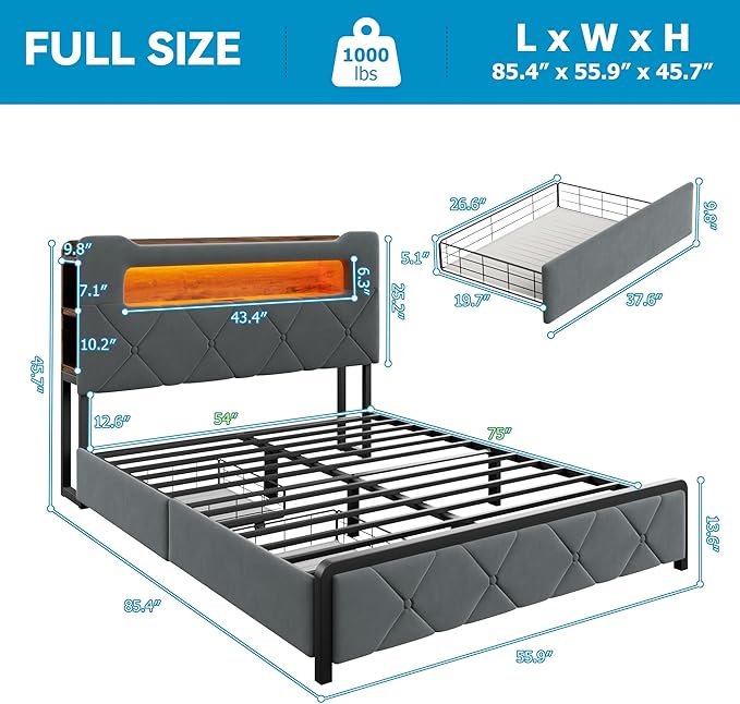 Full Upholstered LED Bed Frame - Image 2