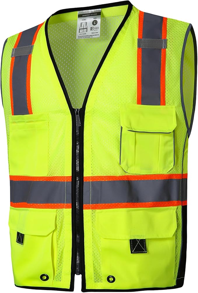 SKSAFETY 10 Pockets Professional Safety Vest, Class 2 High Visibility, by SKSAFETY