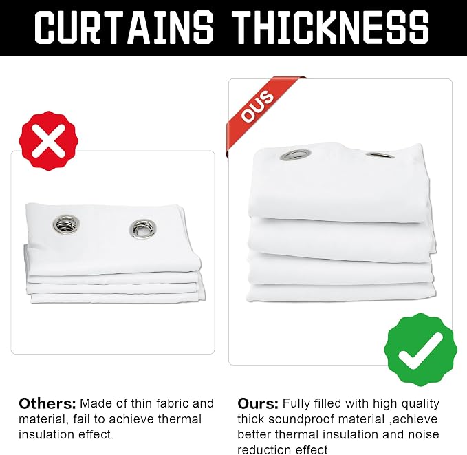 White 100% Blackout Curtains 3-in-1 Heavy Soundproof Curtains Thermal Insulated - Image 3