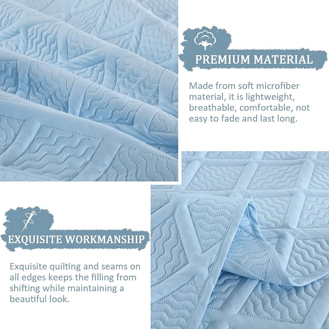 Yiran Ash Blue Quilt Set King Size, 3 Piece Reversible Bedspreads Bedding Set - Image 6