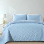 Yiran Ash Blue Quilt Set King Size, 3 Piece Reversible Bedspreads Bedding Set by Yiran