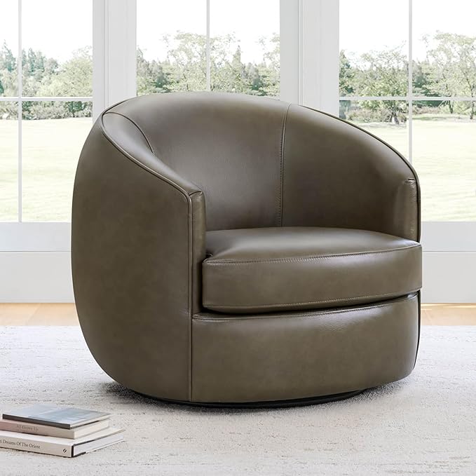CHITA Genuine Leather Swivel Barrel Chair, Modern Comfy FSC Certified by CHITALIVING