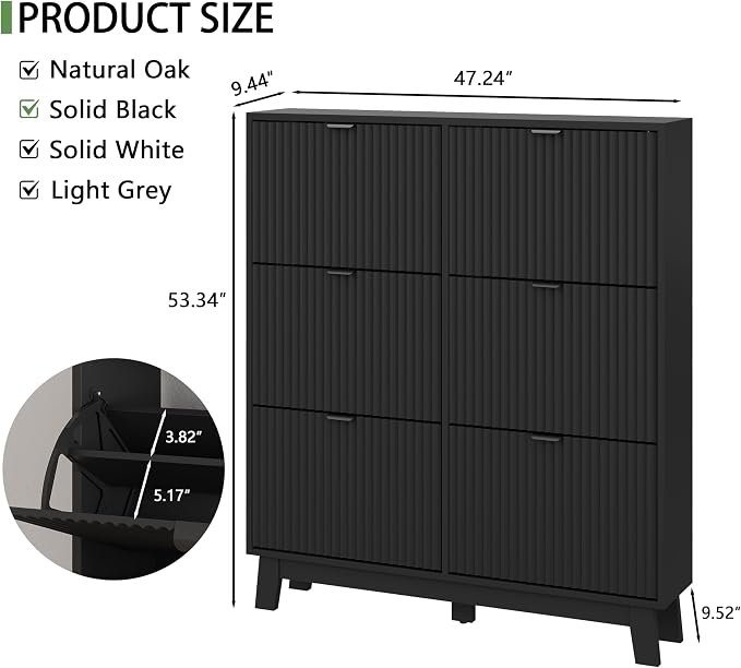 Shoe Cabinet with 6 Flip Drawers, Hidden Slim Wooden Shoe Rack Cabinet - Image 2