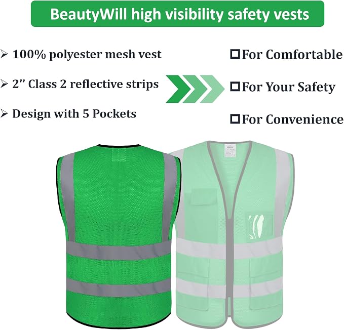 BeautyWill Custom Logo 10/20 Pack Safety Vest Class2 High Visibility Vest - Image 2