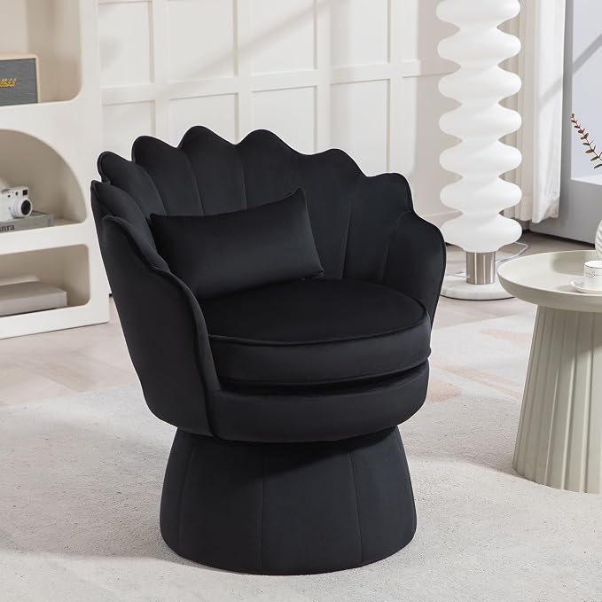 360° Swivel Accent Chair, Mid-Century Modern Velvet Barrel Chair, Comfy Shell - Image 7