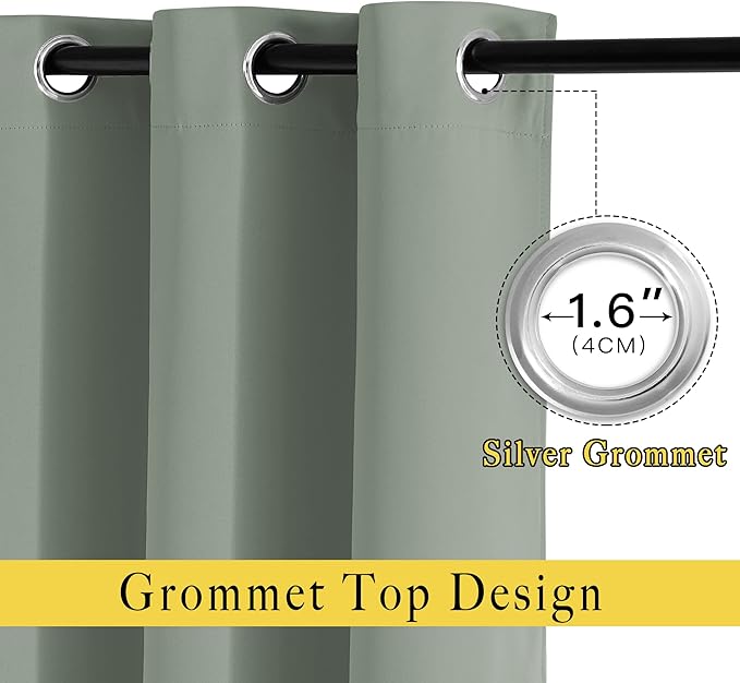 NICETOWN Sage Green Curtains 96 inches Long, Grommet Thermal Insulated Blackout - Image 2