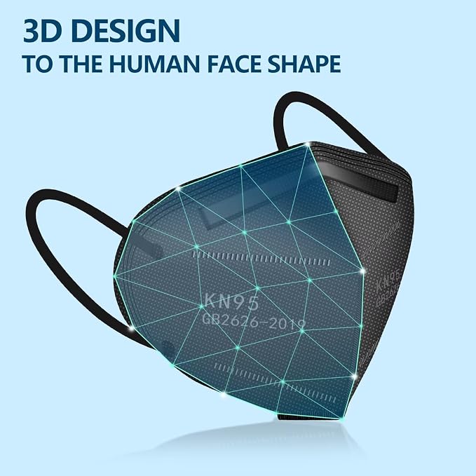 50PCS KN95 Face Masks Black 5 Layer Cup Dust Safety Filter Efficiency≥95% - Image 2