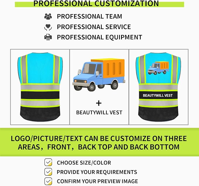 BeautyWill Custom Logo 10/20 Pack Safety Vest Class2 High Visibility Vest - Image 4
