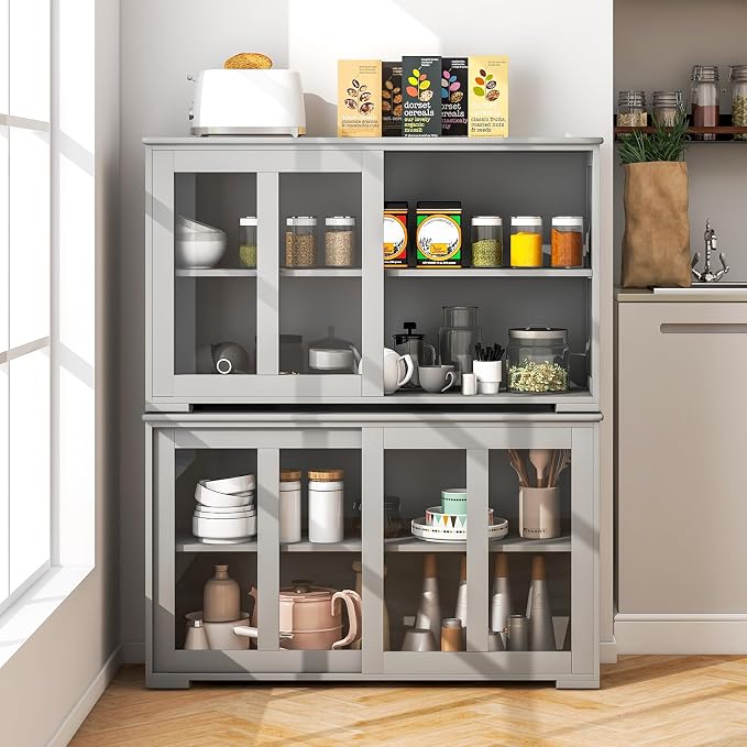 Costzon Sideboard Buffet Cabinet of 2, Wooden Kitchen Storage Cabinet - Image 7