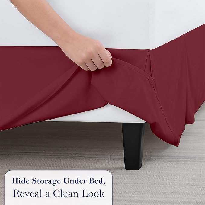 Full Bed Skirt, Luxury 15 Inch Drop Burgundy Pleated Bed Skirt, Double Brushed - Image 5