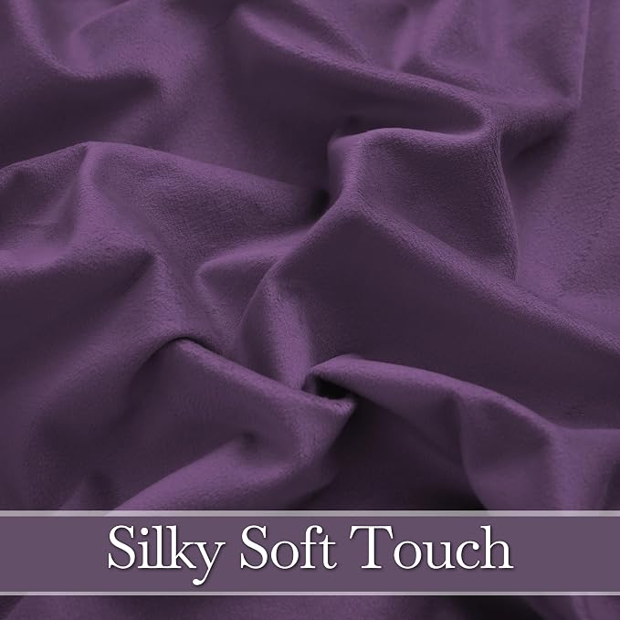 RYB HOME Purple Velvet Curtains 102 inches, Back Tab Soft Fabric Room Darkening - Image 4