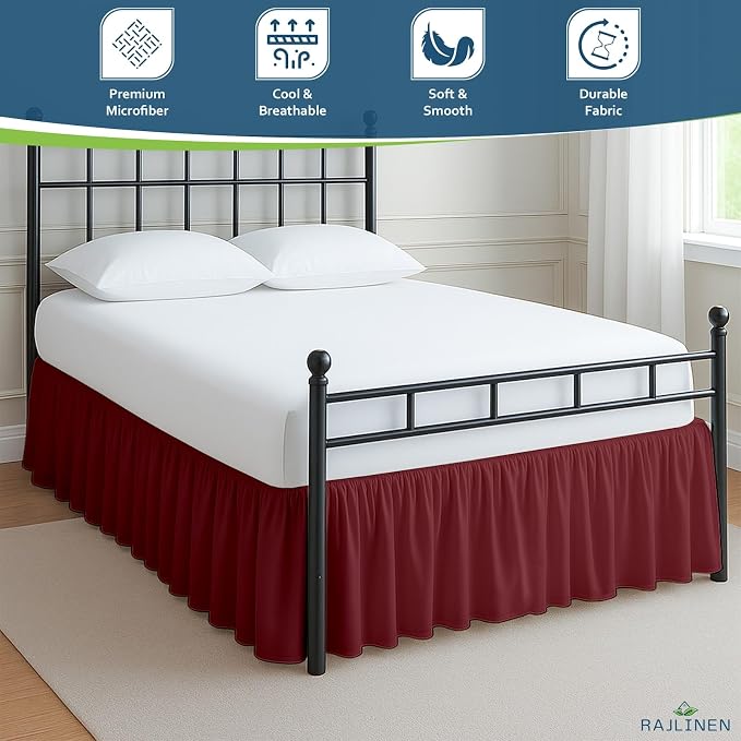 Rajlinen Ruffled Bed Skirt King, 14 Inch Drop Dust Ruffle - Image 3
