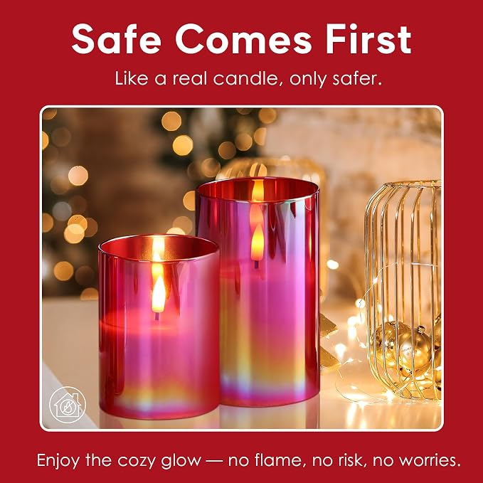 Eywamage Red Glass Flameless Pillar Candles - Image 6