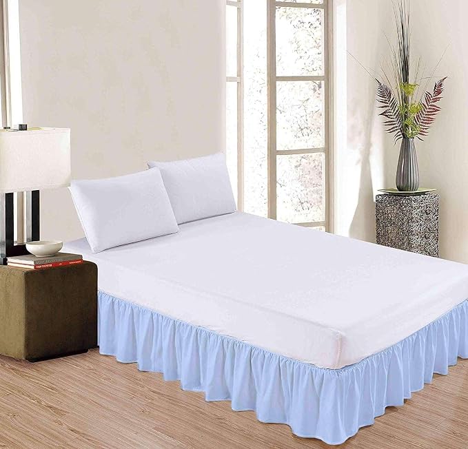 Light Blue Solid Ruffled Bed Skirt Twin-15 Inch Drop Split Corner, Microfiber - Image 2
