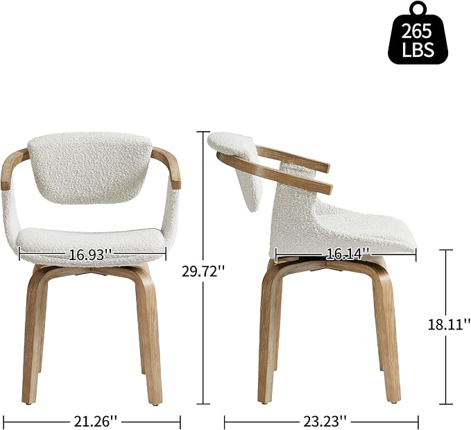 Art Leon Desk Chair No Wheels, Mid Century Modern Swivel Accent Chair, Boucle - Image 2
