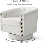Swivel Barrel Accent Chair, Round Nailhead Chenille Fabric Living Room Arm - Image 5