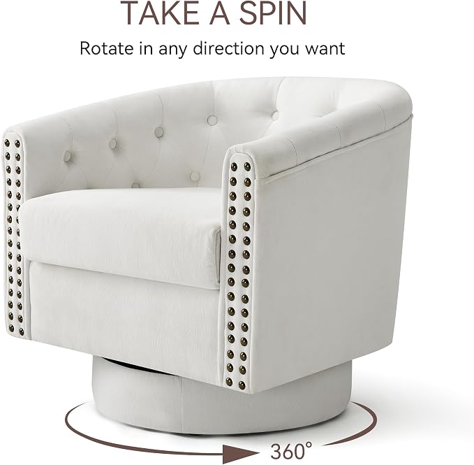 Swivel Barrel Accent Chair, Round Nailhead Chenille Fabric Living Room Arm - Image 5