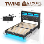 Rolanstar Twin Size Bed Frame, Storage Headboard - Image 2