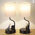 White Bedside Table Lamps for Bedroom Set of 2 by Fenmzeelighting