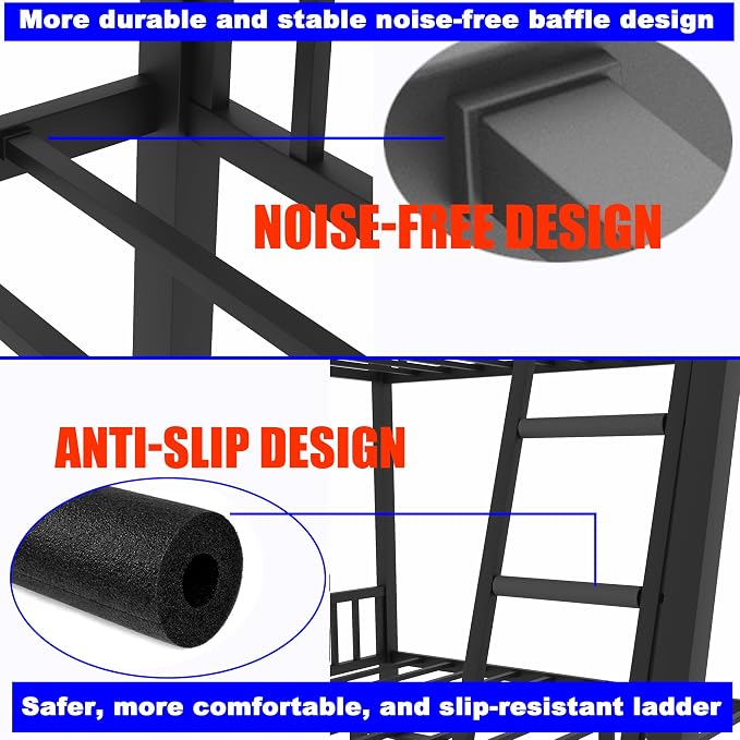 Upgraded Version Thicken Metal Heavy-Duty Full Over Queen Bunk Bed, Best Modern - Image 4