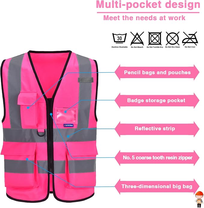 A-SAFETY Pink Safety Vests for Women, Working Safety Vest - Image 3