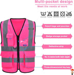 A-SAFETY Pink Safety Vest with Pockets Hi Viz Zipper Front Working Safety Vest - Image 3