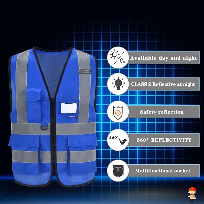 A-SAFETY Blue safety vests Reflective Safety Vest Hi Vis Bright Neon Color - Image 3