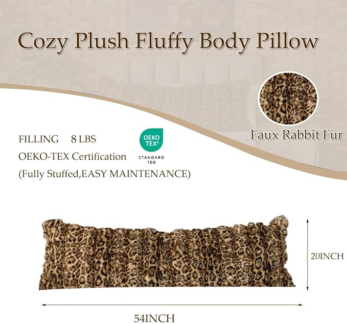 20x54 Fluffy Leopard Print Full Body Pillow, Cheetah Print Plush Fuzzy Faux Fur - Image 6