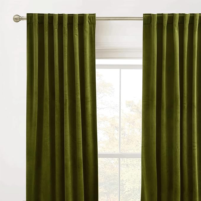 RYB HOME Velvet Curtains 63 inches Length, Back Tab & Rod Pocket Soft Fabric - Image 2