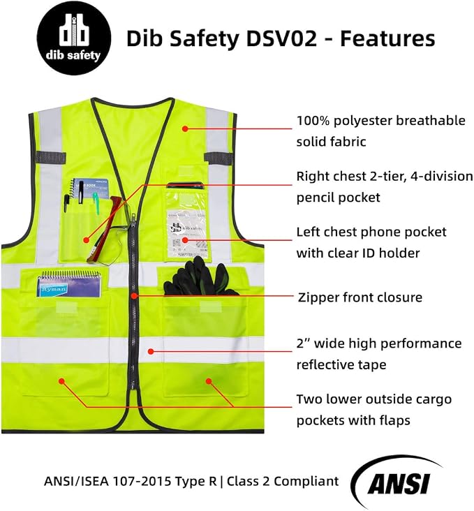 Dib Safety Vest Reflective ANSI Class 2, High Visibility Vest - Image 4