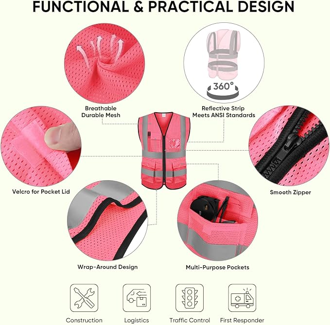 TICONN Reflective Safety Vest High Visibility Class II Mesh Vest - Image 2