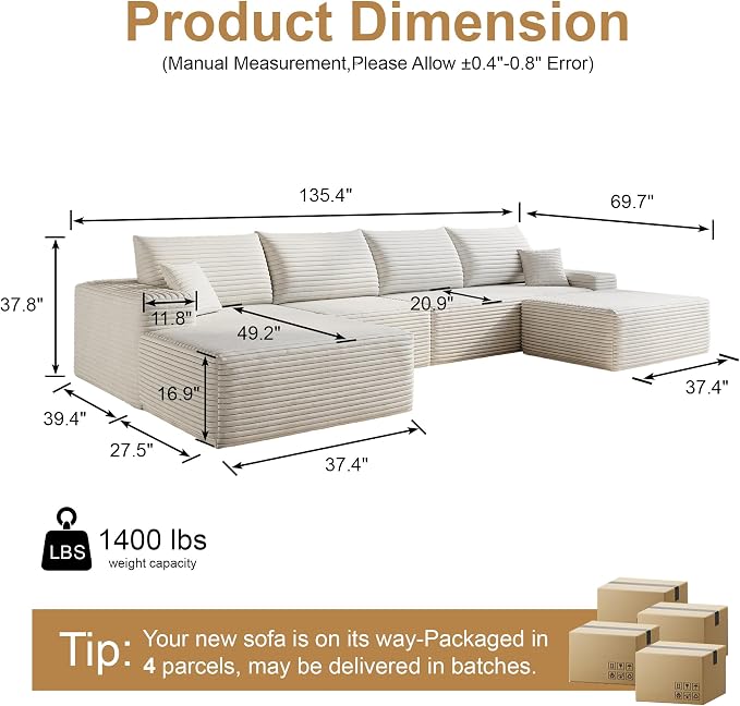 136" Sectional Couches for Living Room Modern Modular Sofa - Image 2