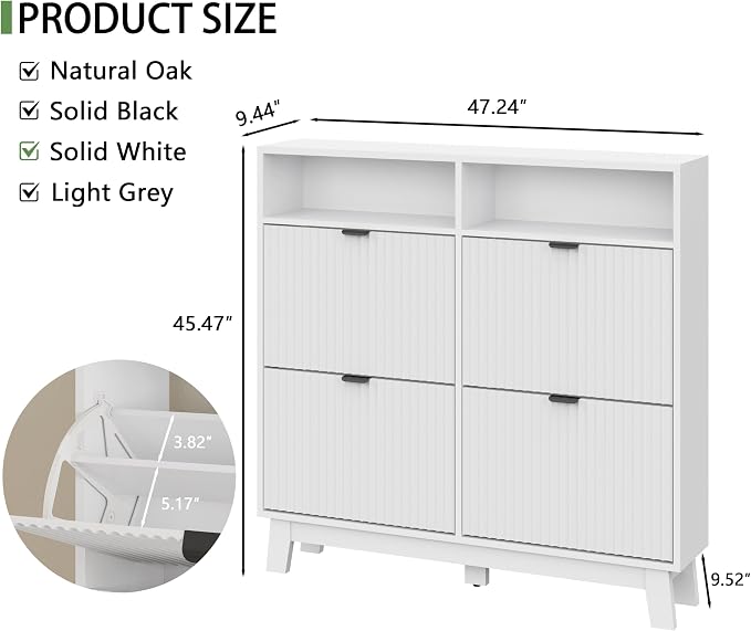 Shoe Cabinet with 4 Flip Drawers, Hidden Slim Wooden Shoe Rack Cabinet - Image 2