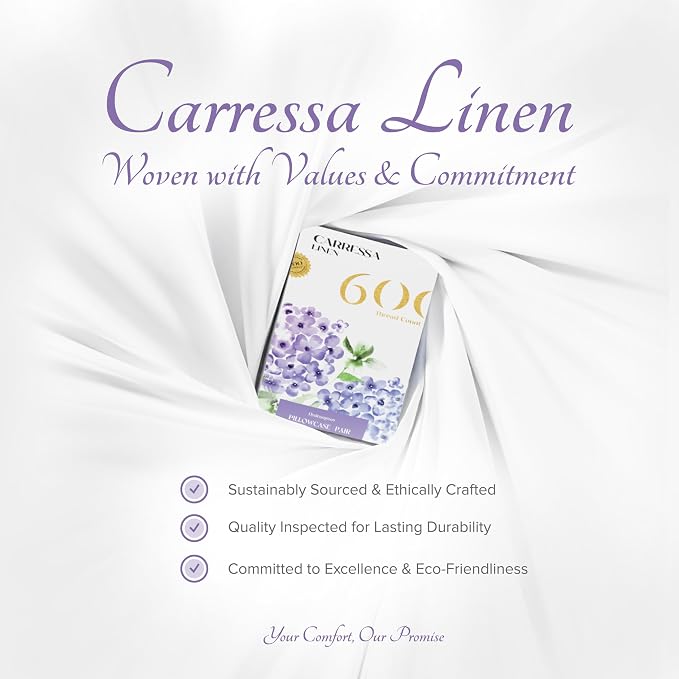 Carressa Linen 100% Egyptian Cotton Pillow Cases Queen Size Set of 2 - Image 7