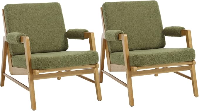 HEAH-YO Modern Accent Chair Set of 2, Upholstered Boucle Fabric Living Room by HEAH-YO