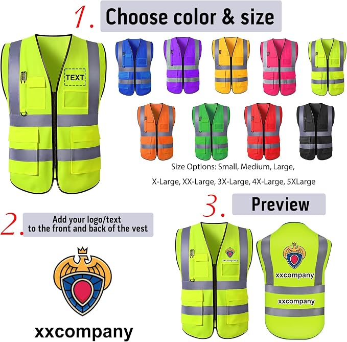 Custom Safety Vest with Logo for Men Women Personalized Class 2 High Visibility - Image 2