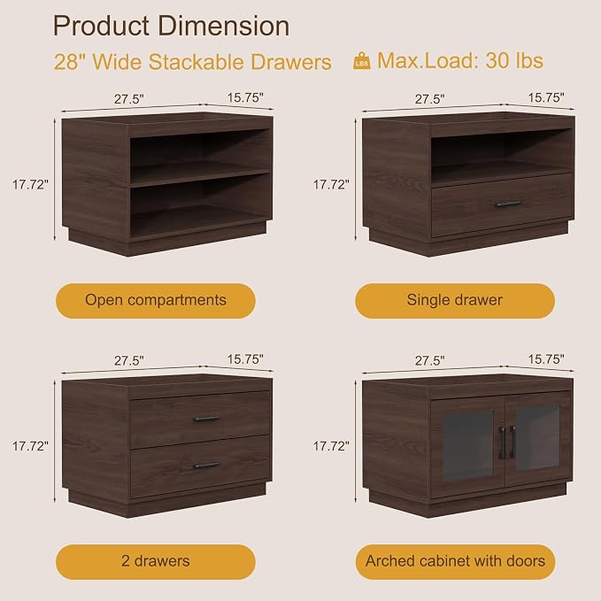 Stackable Storage 2-Shelf, Wood Stackable Closet Organizer Modern Large - Image 3
